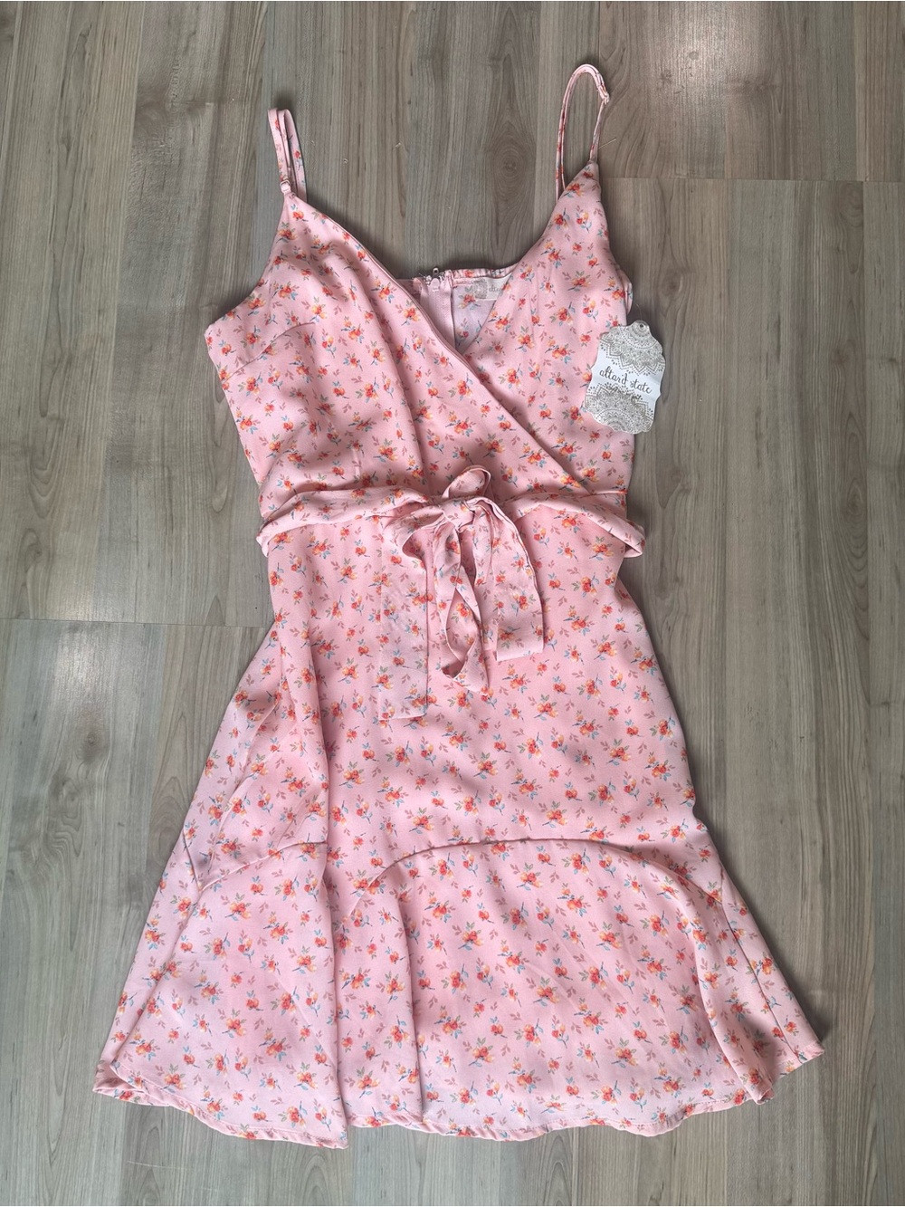 NWT Altar'd State Pink Floral Mini Wrap Dress with Tie